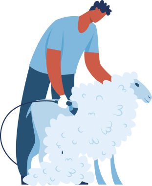 Çiftlikte elektrikli jiletle koyun güden, çiftlik hayvanlarının bakımını ön plana çıkaran ve tarım ve sürdürülebilir tarım alanlarındaki temel uygulamaları gözler önüne seren profesyonel çiftçi.