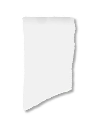 Yırtık kenarlı dikey beyaz yırtık kağıt ve beyaz arkaplan üzerine gölge döküm gerçekçi ve dokulu bir etki yaratarak, mesajları, notları veya tasarımları göstermek için ideal