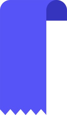 Tırtıklı kenarı ve kıvrımlı köşesi olan yer imi, beyaz bir arkaplanda asılı, parlak mavi renkli basit bir tasarımı sergiliyor, sayfaları işaretlemek için mükemmel.