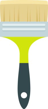 Açık yeşil saplı büyük bir boya fırçasının düz vektör çizimi ve beyaz arka planda izole edilmiş doğal kılları tutan gri metal gelincik.