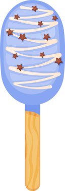 Serinletici mavi buzlu şekerleme, serpiştirilmiş beyaz çikolata ve yıldız şeklinde serpiştirmelerle süslenmiş, sıcak yaz günleri için harika bir ikramdı.