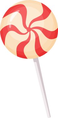 Beyaz arka planda dinlenen kırmızı ve bej kıvrımlı lolipop çocukluk anılarını canlandırıyor, şekerleme ve tatlı atıştırmalıklar.