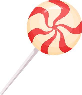 Renkli yuvarlak lolipop, canlı kırmızı ve beyaz kıvrımlı şeritlerle, zevki tatlı bir ikram olarak davet ediyor. Çocukluk sevincinin ve eğlencenin vücut bulmuş hali.