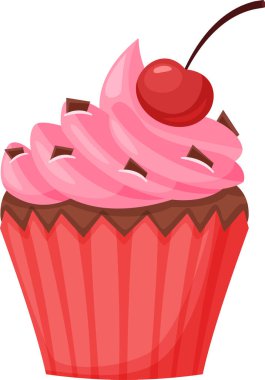 Üzerinde çikolata parçacıkları ve parlak bir kirazla birlikte nefis pembe kek. Kutlamalar ve tatlı anlar için mükemmel, cezbedici ve hoşgörülü bir tatlı sunuyor.