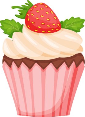 Kremalı kremalı bir kremalı kek, olgun bir çilek ve taze nane yapraklarıyla kaplı, her kutlama için mükemmel ve ferahlatıcı bir hoşgörü sunan pembe kek.