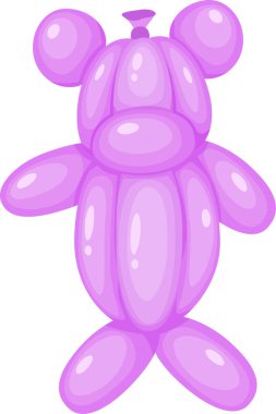 Mor balondan hayvan şeklinde bir ayı, parlak beyaz bir arka plan karşısında şakacı bir şekilde duruyor, parti dekorasyonlarını geliştiriyor ve kutlamalarda çocukların eğlencesine neşe katıyor.