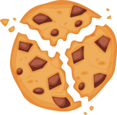 Parçalanmış çikolatalı kurabiye, yumuşak iç güzelliğini ve zengin çikolata parçalarını sergiliyor, hoşgörü, pişirme veya şeytana uyma kavramlarını göstermek için mükemmel.