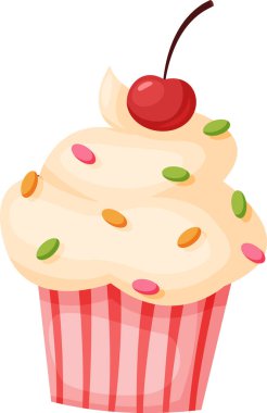 Vanilyalı kremalı kek, üzerine canlı serpiştirilmiş ve taze kirazlı, tatlı ve hoşgörülü, kutlamalar ve özel günler için mükemmel.