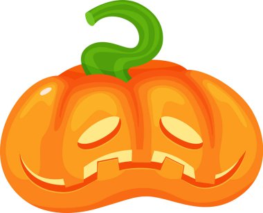 Kapalı gözleri ve üzgün bir yüz ifadesiyle oyulmuş balkabağı Cadılar Bayramı 'nı tuhaf bir dokunuşla kutluyor. Yeşil kavisli gövde beyaz arka plana cazibe katar