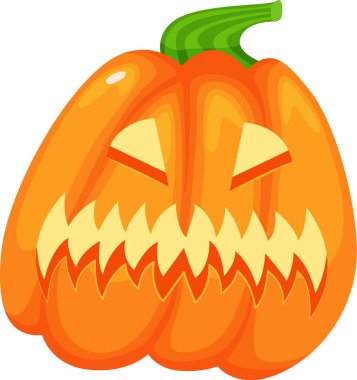 Korkunç bir yüzle oyulmuş balkabağı, parlak gözler ve keskin dişler, Cadılar Bayramı süslemeleri ve kutlamaları için mükemmel, ürkütücü ve şenlikli bir atmosfer yaratıyor.