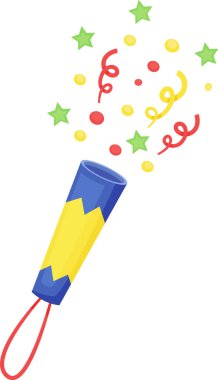 Konfeti ve yeşil yıldızlarla dolu renkli bir parti patlayıcısı neşeli ve kutlayıcı bir atmosfer yaratıyor. Doğum günleri, yeni yıl arifesi ya da herhangi özel bir gün için mükemmel.