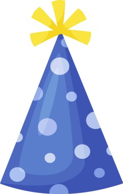 Beyaz benekli mavi şapkalı ve üstünde sarı yıldızlı, bir doğum gününü ya da başka bir bayramı kutlayan, olaya neşe ve heyecan katan