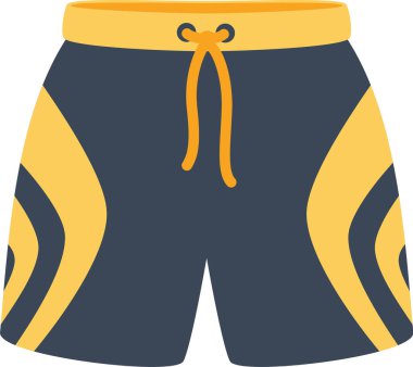 Turuncu çizgili mavi ve sarı şortlu temiz beyaz arka planda dinlenen, yaz aktivitelerinin ruhunu yakalayan, günlük, şık giyimli