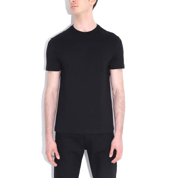 Camiseta Negra Aislada Modelo Vista Frontal — Foto de Stock