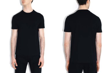 İzole edilmiş siyah tişört modeli ön görünümü