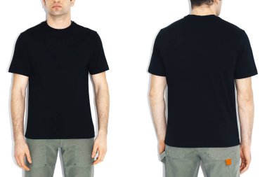 İzole edilmiş siyah tişört modeli ön görünümü