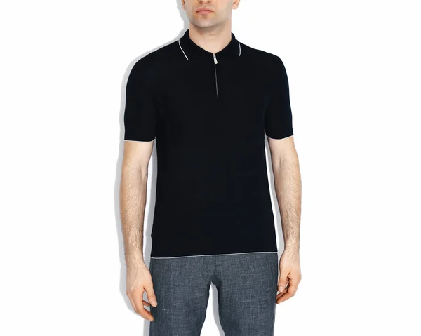 Odizolowany Czarny Shirt Model Widok Przodu — Zdjęcie stockowe