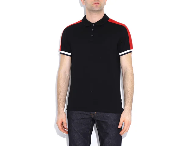 Camiseta Negra Aislada Modelo Vista Frontal — Foto de Stock