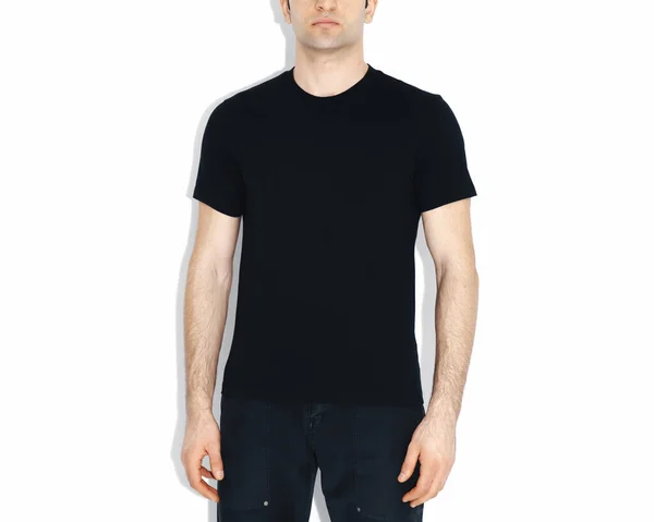 Isolerad Svart Shirt Modell Framifrån — Stockfoto