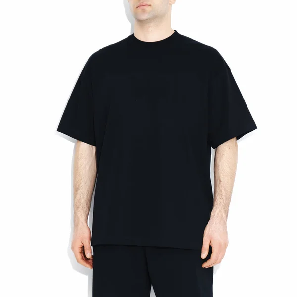 Isolated Black Shirt Model Front View — Stock Photo, Image