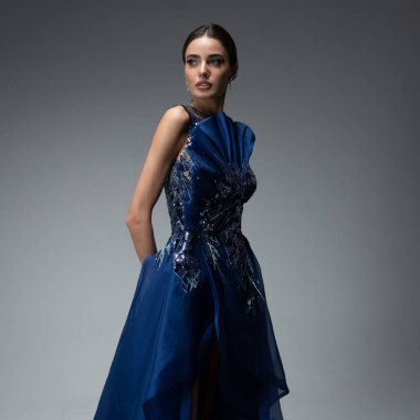 a model in an elegant evening dress 