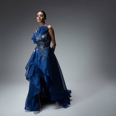 a model in an elegant evening dress 