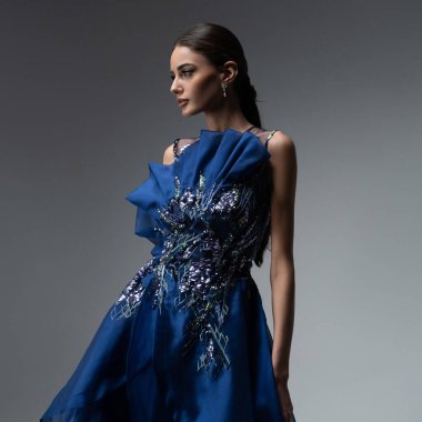 a model in an elegant evening dress 