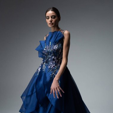 a model in an elegant evening dress 