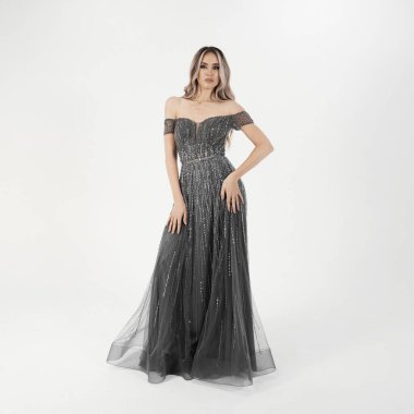 a model in an elegant evening dress 