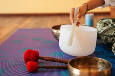 Close up Tibetan singing bowl in sound therapy