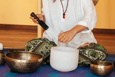 close up Tibetan singing bowl in sound therapy