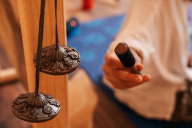 bells close-up Tibetan singing bowl in sound therapy