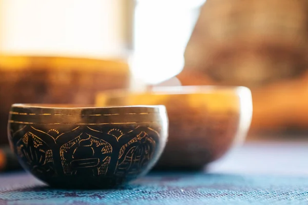 close up Tibetan singing bowl in sound therapy