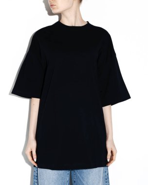 women's t-shirt on a model on a white background isolated