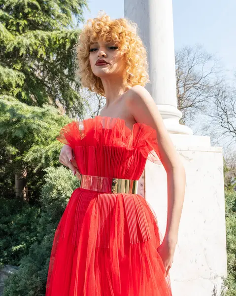 stock image A woman in a red dress