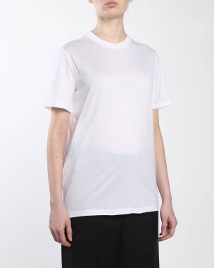 women's t-shirt on a model on a white background isolated