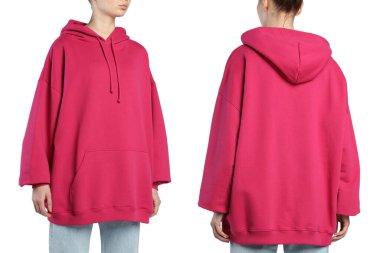 women's hoodie on the model on a white background isolated