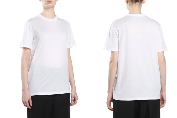Dámské Tričko Modelu Bílém Pozadí Izolované — Stock fotografie