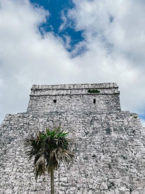 Tulum 'daki Tulum Kalıntıları Quintana Roo' daki Tulum Arkeolojik Bölgesi, Meksika 'daki Yucatan Yarımadası. Yüksek kalite fotoğraf