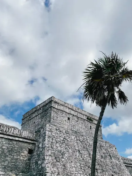 Tulum 'daki Tulum Kalıntıları Quintana Roo' daki Tulum Arkeolojik Bölgesi, Meksika 'daki Yucatan Yarımadası. Yüksek kalite fotoğraf