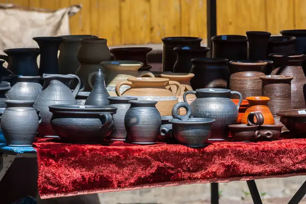 Clay dishes at the Regional Fair, People\'s Handicraft, Poland, Podlasie, Suprasl