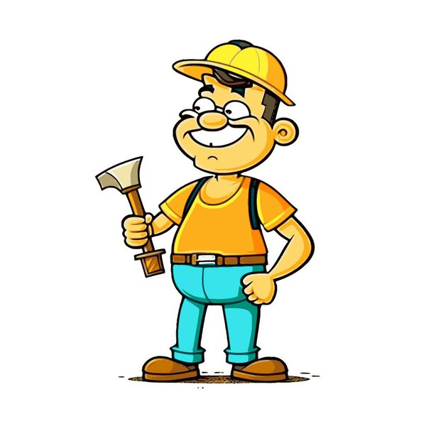 Happy carpenter handyman isolated on white background, he dressed work clothes. Classic worker, civil engineering construction worker. Vector illustration