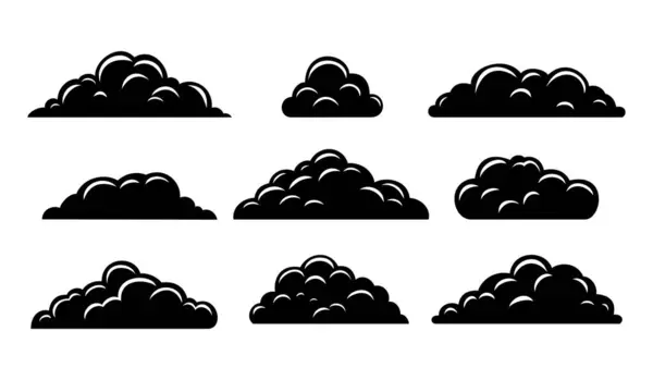 Insieme Nuvole Nel Cielo Dalla Silhouette Nera Collezione Varie Forme Vettoriale Stock