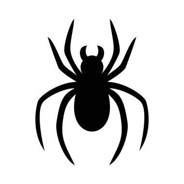 Siyah örümcek ikonu. Beyaz arka planda izole edilmiş örümcek silueti. Vektör illüstrasyonu.