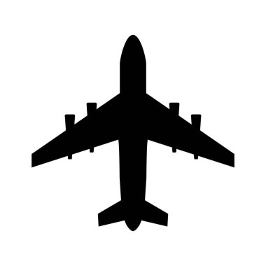 Uçak ikonu. Düz ulaşım uçağı sembolü. Beyaz arka planda izole edilmiş bir hava sineği. Vektör illüstrasyonu