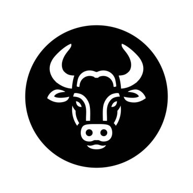 Boğa başlı siluet sembolü. Beyaz arka planda izole edilmiş sığır bufalosu. Boğa başlı logo güç, cesaret ve dayanıklılık demektir. Vektör illüstrasyonu.