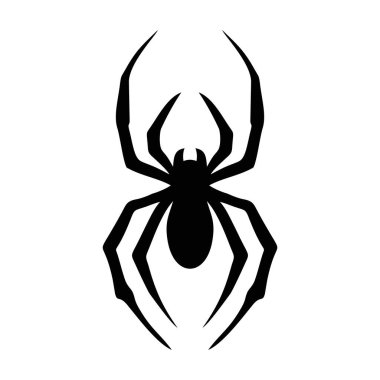 Siyah örümcek ikonu. Beyaz arka planda izole edilmiş örümcek silueti. Vektör illüstrasyonu.