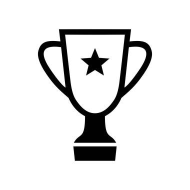 Kazanan kupa ikonu. Şampiyonluk kupası sembolü, spor ödülü işareti. Kazanan ödül, şampiyonlar beyaz arka planda izole edilmiş galibiyet konseptini kutluyor. Ödül zafer vektörü illüstrasyonu.