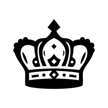 Siyah taç simgesi silueti. Beyaz üzerine izole edilmiş arma ve kraliyet sembolü. Vektör illüstrasyonu.