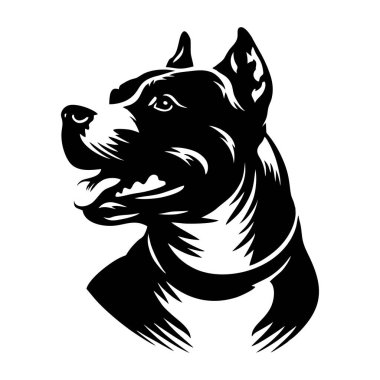 Amerikan Pitbull Terrier köpek çiftliği hayvanı. Pit Bull silueti çizimi beyaz arka planda izole edilmiş. Vektör illüstrasyonu.